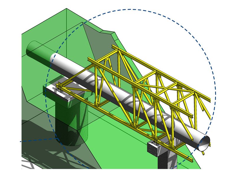 Modelo BIM de viaducto metálico para tubería en Pereira: cercha sobre pila de concreto