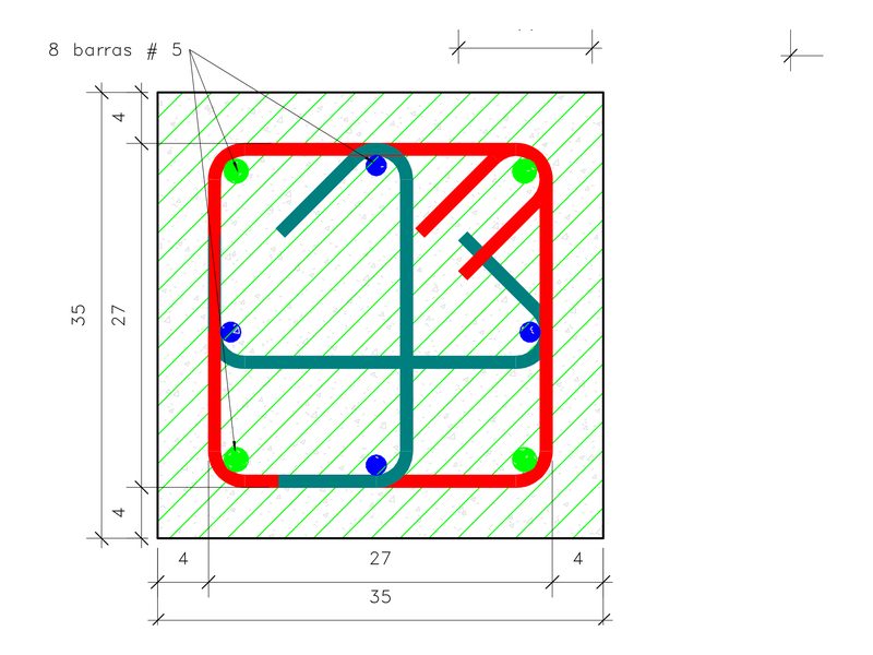 Despiece de columna de 35x35 cm con 8 barras #5, vivienda en Pereira