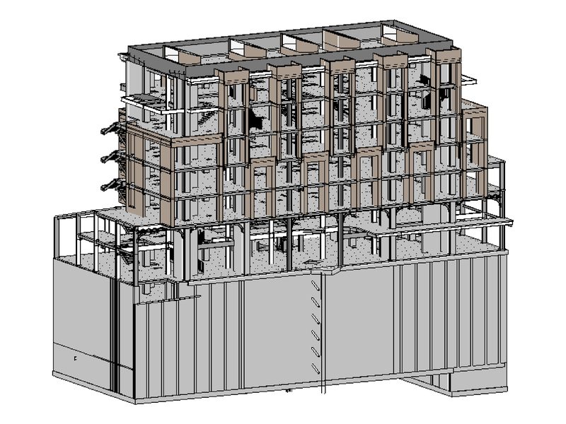 Modelo BIM de edificio de seis niveles y cuatro sótanos en Armenia, estructura mixta de concreto y acero