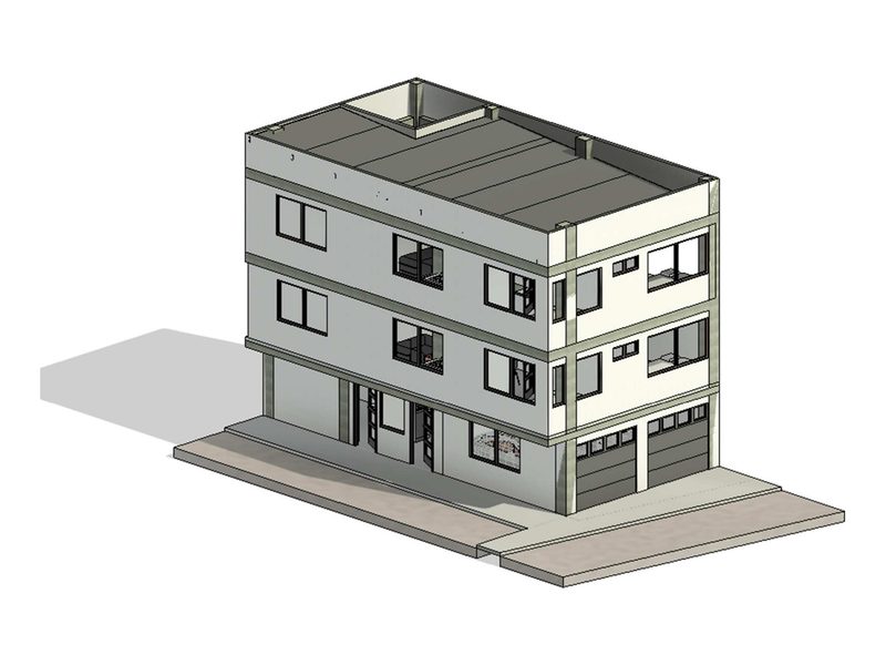 Modelo 3D de vivienda multifamiliar de tres pisos para licencia de ampliación en Armenia