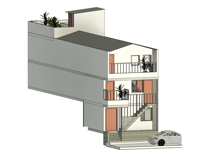 Modelo 3D de vivienda de tres pisos en ladera para reconocimiento en Medellín