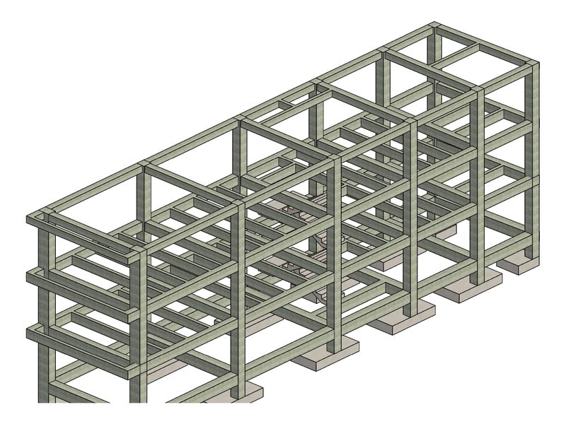 Estructura en pórticos de concreto de edificio multifamiliar VIS de tres pisos en Armenia